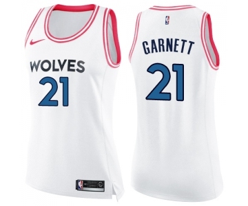 Women's Nike Minnesota Timberwolves #21 Kevin Garnett Swingman White Pink Fashion NBA Jersey