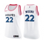 Women's Nike Minnesota Timberwolves #22 Andrew Wiggins Swingman White Pink Fashion NBA Jersey