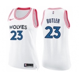 Women's Nike Minnesota Timberwolves #23 Jimmy Butler Swingman White Pink Fashion NBA Jersey