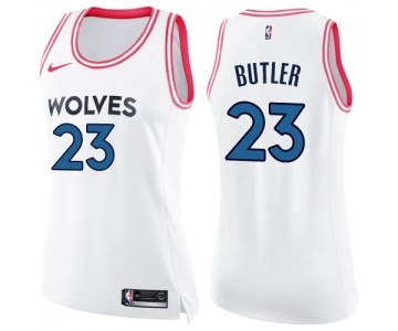 Women's Nike Minnesota Timberwolves #23 Jimmy Butler Swingman White Pink Fashion NBA Jersey