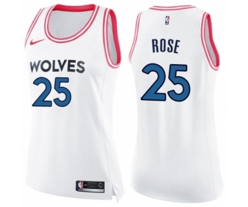 Women's Nike Minnesota Timberwolves #25 Derrick Rose Swingman White Pink Fashion NBA Jersey