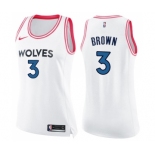 Women's Nike Minnesota Timberwolves #3 Anthony Brown Swingman White Pink Fashion NBA Jersey