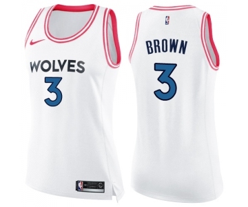 Women's Nike Minnesota Timberwolves #3 Anthony Brown Swingman White Pink Fashion NBA Jersey