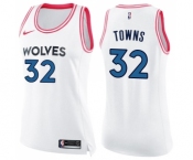 Women's Nike Minnesota Timberwolves #32 Karl-Anthony Towns Swingman White-Pink Fashion NBA Jersey