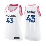 Women's Nike Minnesota Timberwolves #43 Anthony Tolliver Swingman White Pink Fashion NBA Jersey