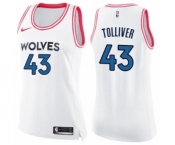 Women's Nike Minnesota Timberwolves #43 Anthony Tolliver Swingman White Pink Fashion NBA Jersey