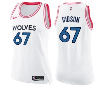 Women's Nike Minnesota Timberwolves #67 Taj Gibson Swingman White Pink Fashion NBA Jersey