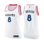 Women's Nike Minnesota Timberwolves #8 Jerryd Bayless Swingman White Pink Fashion NBA Jersey