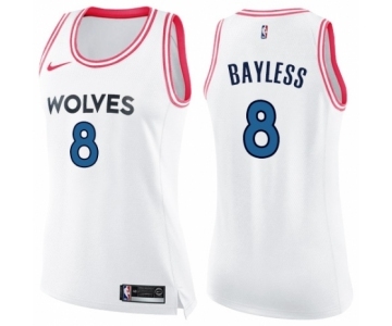 Women's Nike Minnesota Timberwolves #8 Jerryd Bayless Swingman White Pink Fashion NBA Jersey