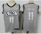 Men's Brooklyn Nets #11 Kyrie Irving Light Grey 2021 Brand Jordan Swingman Stitched NBA Jersey With NEW Sponsor Logo