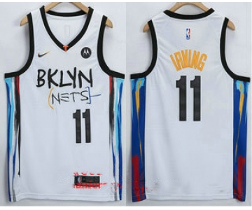 Men's Brooklyn Nets #11 Kyrie Irving NEW White 2021 City Edition Swingman Stitched NBA Jersey With The NEW Sponsor Logo