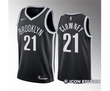 Men's Brooklyn Nets #21 Noah Clowney Black 2023 Draft Icon Edition Stitched Basketball Jersey