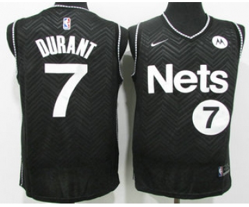 Men's Brooklyn Nets #7 Kevin Durant Black Nike Swingman 2021 Earned Edition Stitched Jersey With Sponsor Logo