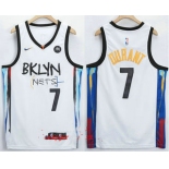 Men's Brooklyn Nets #7 Kevin Durant NEW White 2021 City Edition Swingman Stitched NBA Jersey With The NEW Sponsor Logo