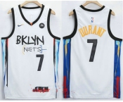 Men's Brooklyn Nets #7 Kevin Durant NEW White 2021 City Edition Swingman Stitched NBA Jersey With The NEW Sponsor Logo