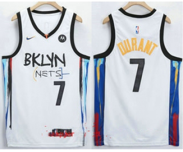 Men's Brooklyn Nets #7 Kevin Durant NEW White 2021 City Edition Swingman Stitched NBA Jersey With The NEW Sponsor Logo