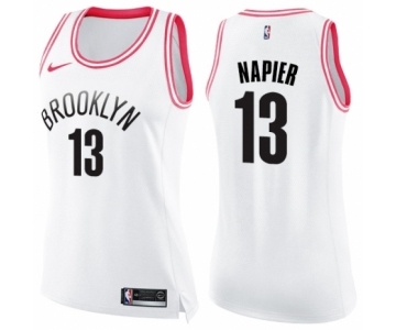 Women's Nike Brooklyn Nets #13 Shabazz Napier Swingman White Pink Fashion NBA Jersey