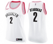 Women's Nike Brooklyn Nets #2 Nik Stauskas Swingman White Pink Fashion NBA Jersey