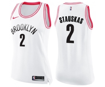 Women's Nike Brooklyn Nets #2 Nik Stauskas Swingman White Pink Fashion NBA Jersey