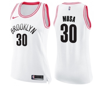 Women's Nike Brooklyn Nets #30 Dzanan Musa Swingman White Pink Fashion NBA Jersey