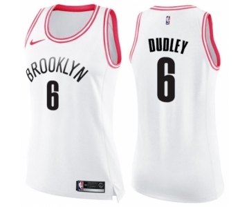 Women's Nike Brooklyn Nets #6 Jared Dudley Swingman White Pink Fashion NBA Jersey