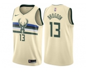 Men Nike Milwaukee Bucks #13 Malcolm Brogdon Cream NBA Swingman City Edition Jersey