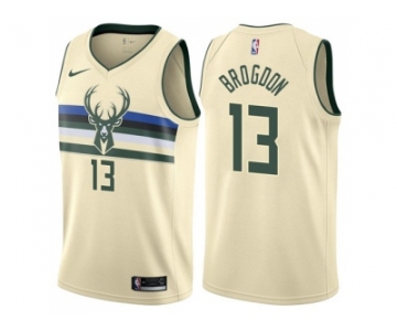 Men Nike Milwaukee Bucks #13 Malcolm Brogdon Cream NBA Swingman City Edition Jersey