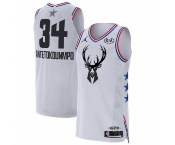 Men's Jordan Milwaukee Bucks #34 Giannis Antetokounmpo Authentic White 2019 All-Star Game Basketball Jersey