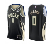 Men's Milwaukee Bucks #0 Damian Lillard Black Stitched Basketball Jersey