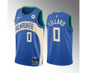 Men's Milwaukee Bucks #0 Damian Lillard Blue 2023-24 City Edition Stitched Basketball Jersey