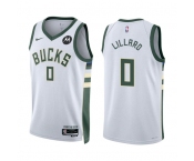 Men's Milwaukee Bucks #0 Damian Lillard White Stitched Basketball Jersey