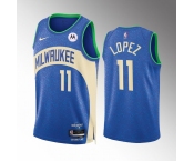 Men's Milwaukee Bucks #11 Brook Lopez Blue 2023-24 City Edition Stitched Basketball Jersey