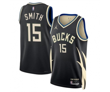 Men's Milwaukee Bucks #15 Tyler Smith Black 2024 Draft Statement Edition Stitched Basketball Jersey