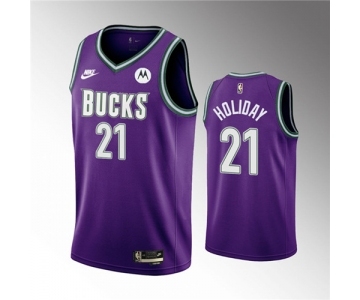 Men's Milwaukee Bucks #21 Jrue Holiday 2022-23 Purple Classic Edition Swingman Stitched Basketball Jersey