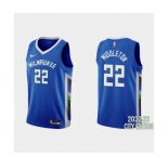 Men's Milwaukee Bucks #22 Khris Middleton 2022-23 City Edition Blue Stitched Basketball Jersey