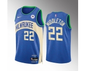 Men's Milwaukee Bucks #22 Khris Middleton Blue 2023-24 City Edition Stitched Basketball Jersey