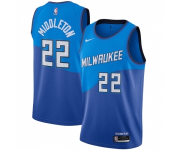 Men's Milwaukee Bucks #22 Khris Middleton Nike Blue 2020-21 Swingman Player Jersey