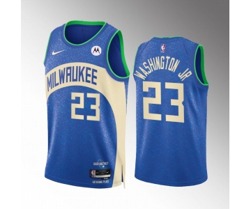 Men's Milwaukee Bucks #23 TyTy Washington Jr. Blue 2023-24 City Edition Stitched Basketball Jersey