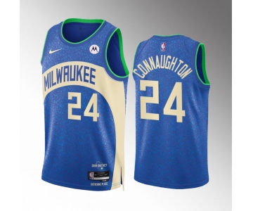 Men's Milwaukee Bucks #24 Pat Connaughton Blue 2023-24 City Edition Stitched Basketball Jersey