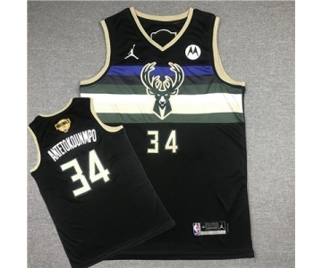 Men's Milwaukee Bucks #34 Giannis Antetokounmpo 2021 Black Finals Stitched Basketball Jersey