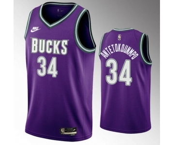 Men's Milwaukee Bucks #34 Giannis Antetokounmpo 2022-23 Purple Classic Edition Swingman Stitched Basketball Jersey