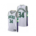 Men's Milwaukee Bucks #34 Giannis Antetokounmpo 75th Anniversary Diamond White 2021 Stitched Jersey