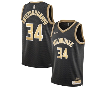 Men's Milwaukee Bucks #34 Giannis Antetokounmpo Black Gold 2024 Select Series Stitched Jersey