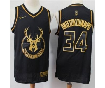 Men's Milwaukee Bucks #34 Giannis Antetokounmpo Black Gold Basketball Swingman Limited Edition Jersey