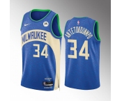 Men's Milwaukee Bucks #34 Giannis Antetokounmpo Blue 2023-24 City Edition Stitched Basketball Jersey