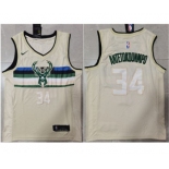 Men's Milwaukee Bucks #34 Giannis Antetokounmpo Cream Stitched Basketball Jerseys