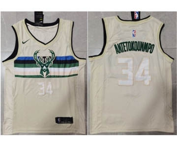 Men's Milwaukee Bucks #34 Giannis Antetokounmpo Cream Stitched Basketball Jerseys