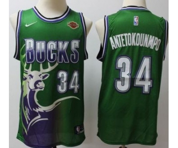 Men's Milwaukee Bucks #34 Giannis Antetokounmpo Green Throwback Basketball Jersey