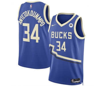 Men's Milwaukee Bucks #34 Giannis Antetokounmpo Royal 2024-25 City Edition Stitched Basketball Jersey