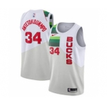 Men's Milwaukee Bucks #34 Giannis Antetokounmpo White Basketball Swingman Earned Edition Jersey